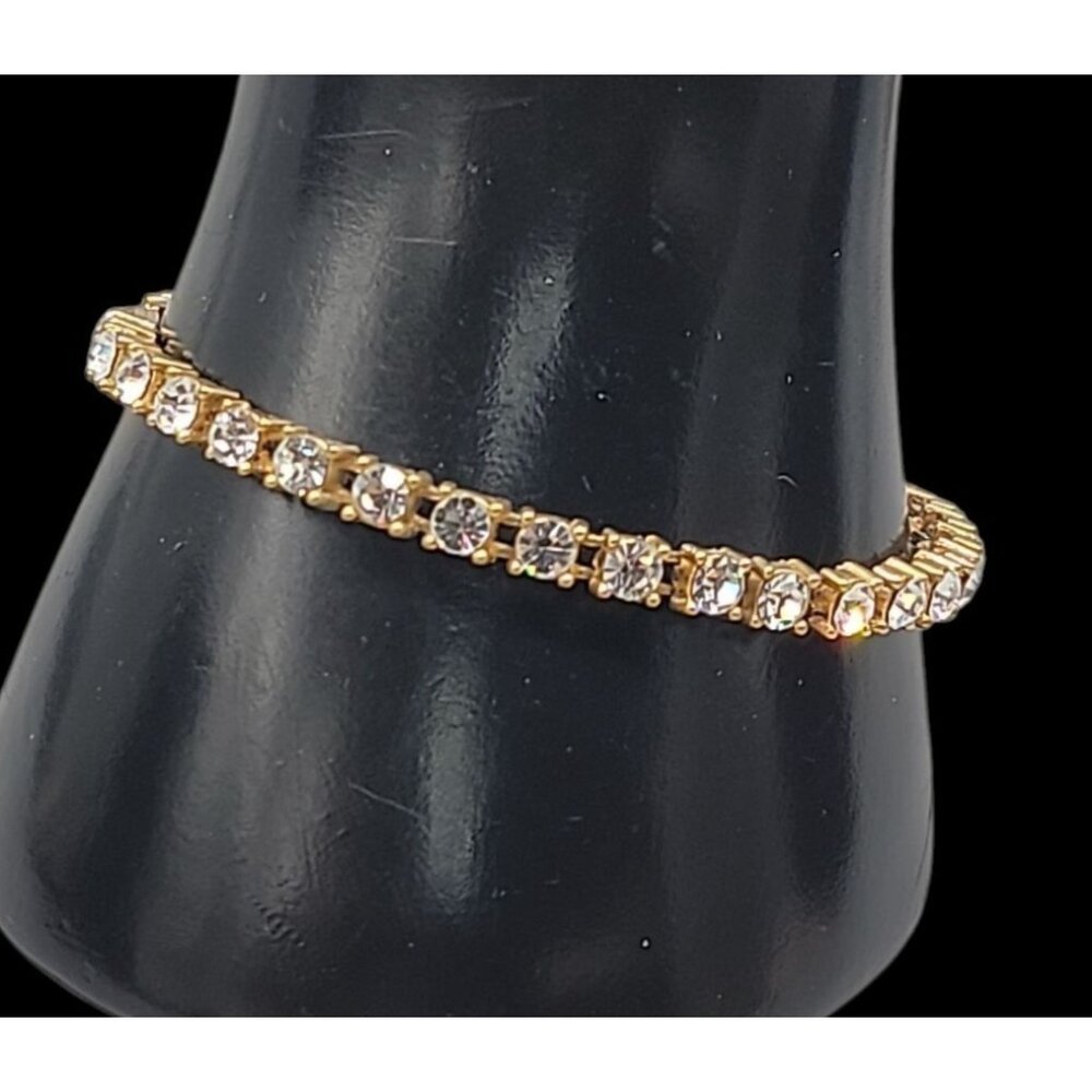 Diamante Tennis Bracelet Gold Tone Vintage Ladies Rhinestone Jewelry Size 7